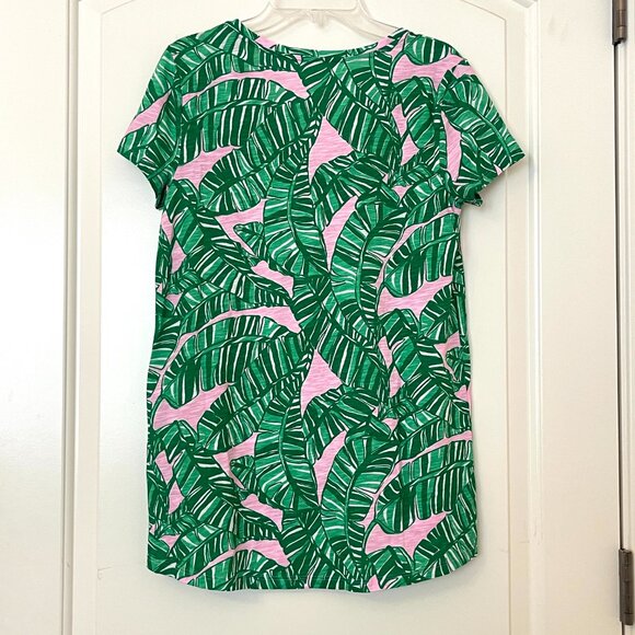 New Lilly Pulitzer XS Etta V Neck T-Shirt Top Conch Shell Pink Green NWT - Picture 4 of 8